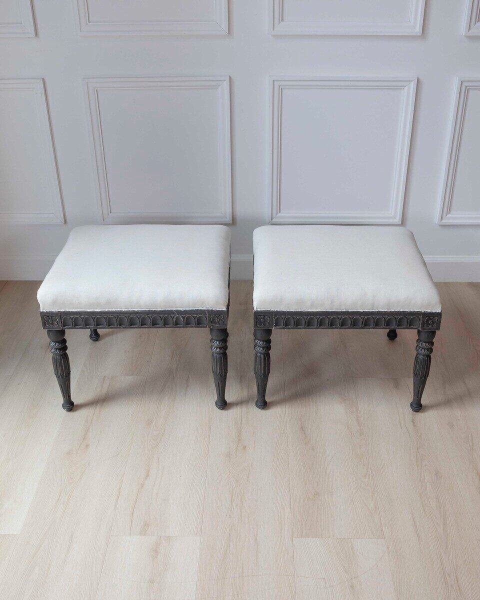 Pair of Swedish Empire Stools, Early 19th Century - JAA