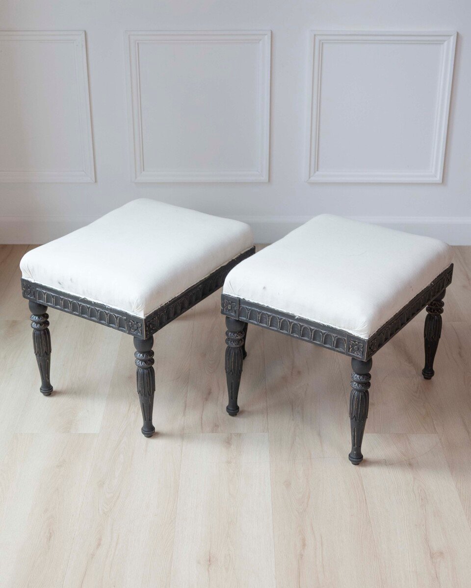 Pair of Swedish Empire Stools, Early 19th Century - JAA