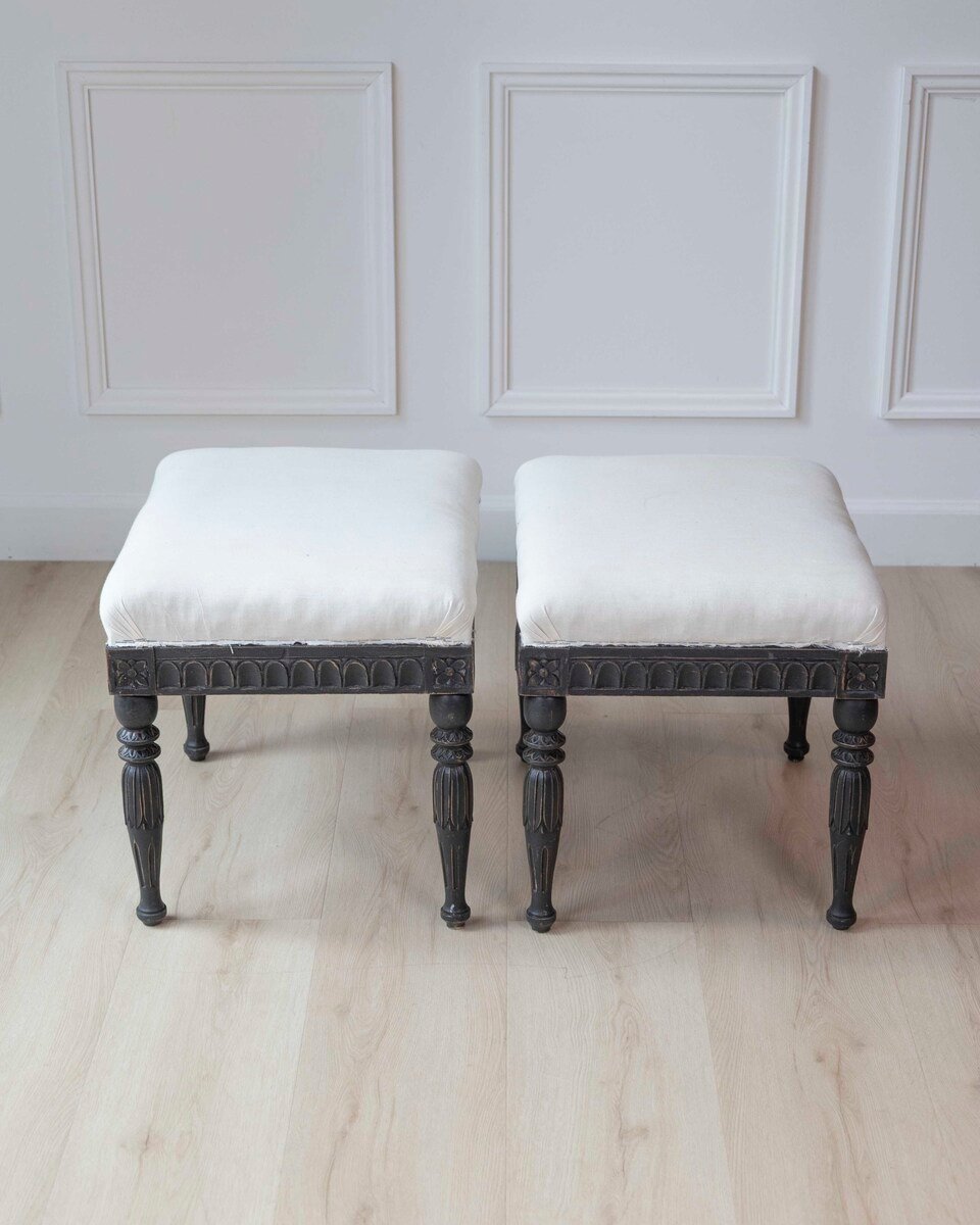 Pair of Swedish Empire Stools, Early 19th Century - JAA