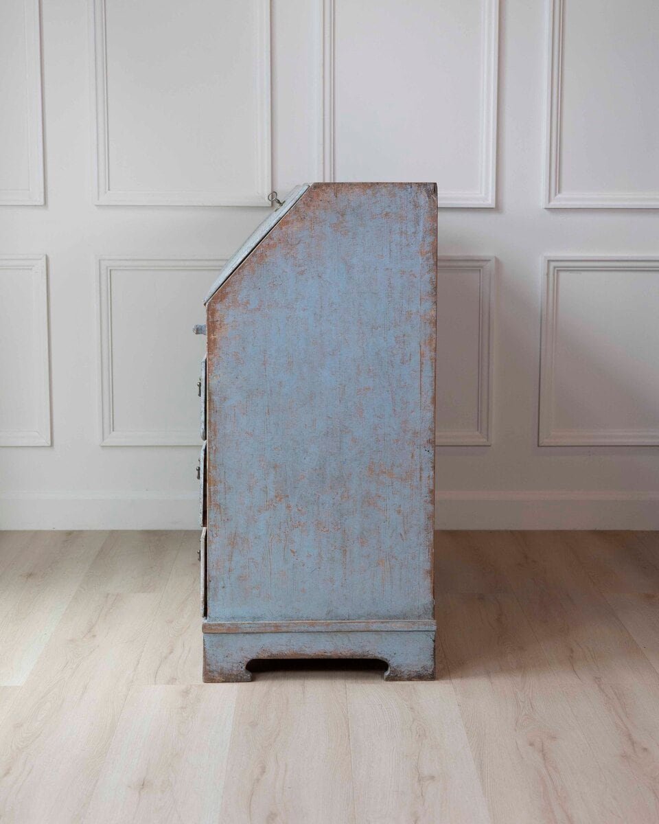 19th-Century Swedish Painted Secretary in Blue with White Highlights, circa 1830–1850 - JAA