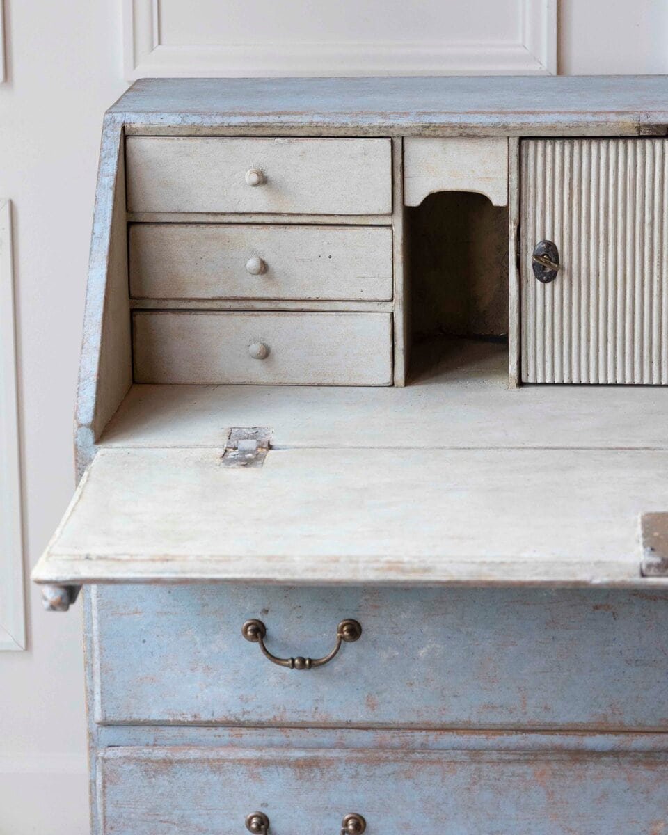 19th-Century Swedish Painted Secretary in Blue with White Highlights, circa 1830–1850 - JAA