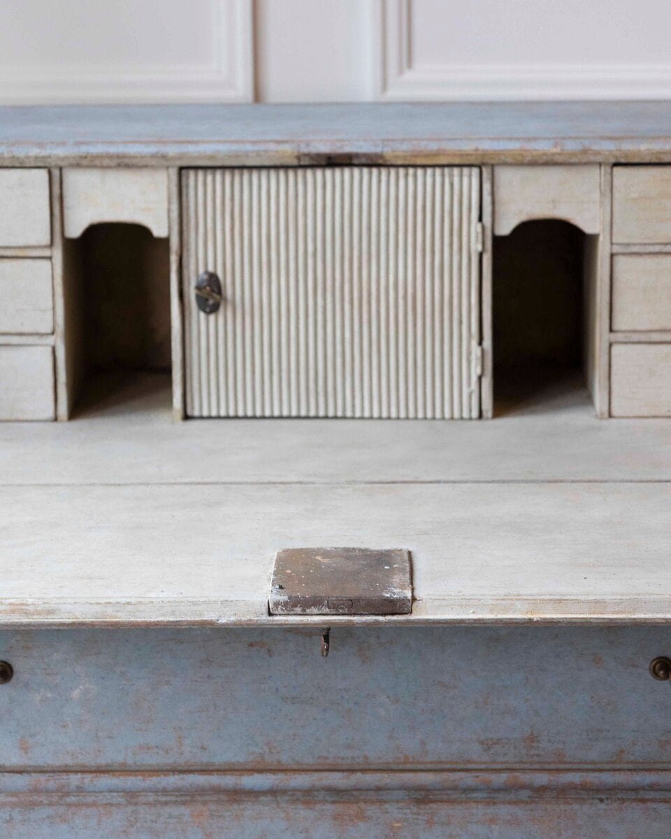 19th-Century Swedish Painted Secretary in Blue with White Highlights, circa 1830–1850 - JAA