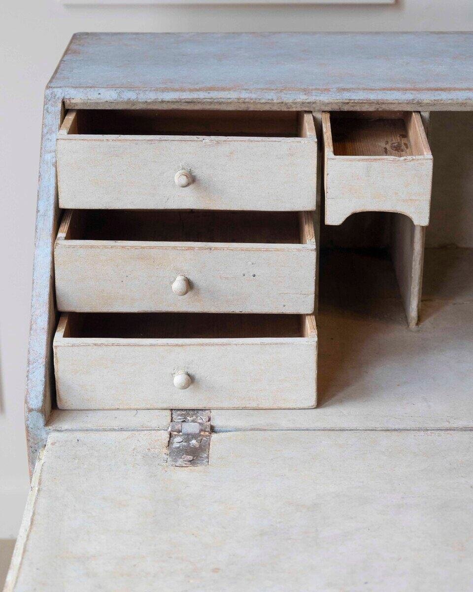 19th-Century Swedish Painted Secretary in Blue with White Highlights, circa 1830–1850 - JAA