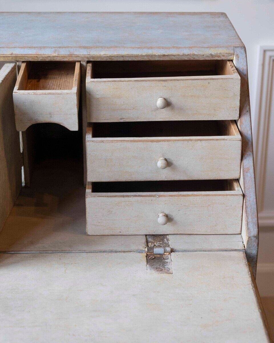 19th-Century Swedish Painted Secretary in Blue with White Highlights, circa 1830–1850 - JAA