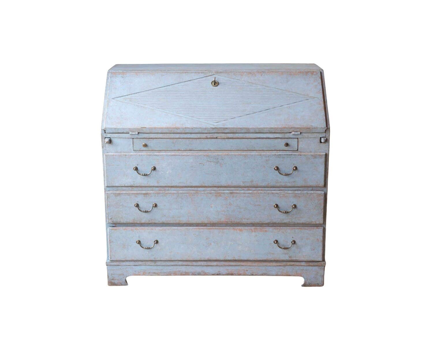 19th-Century Swedish Painted Secretary in Blue with White Highlights, circa 1830–1850