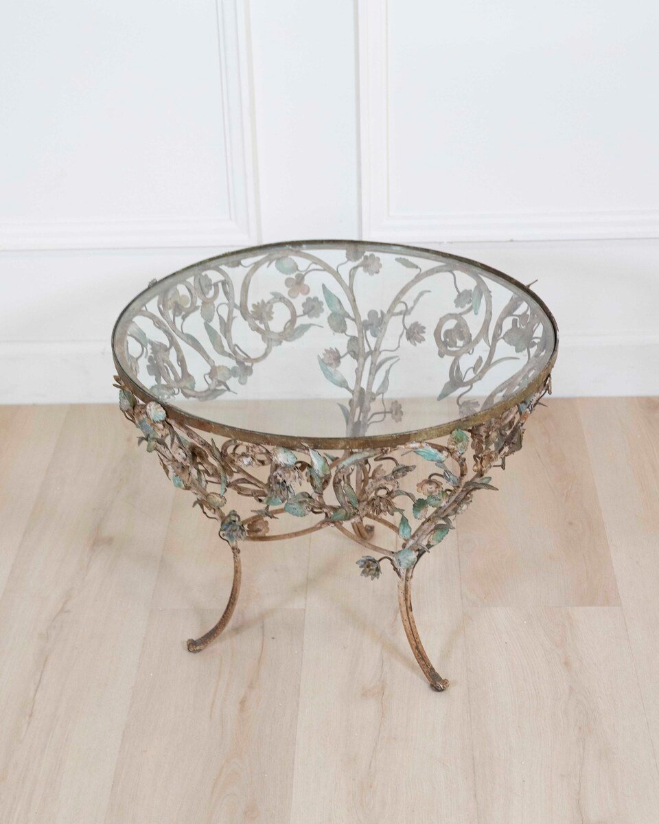 Wrought Iron And Polychrome Sheet Metal Coffee Table, 20th Century - JAA