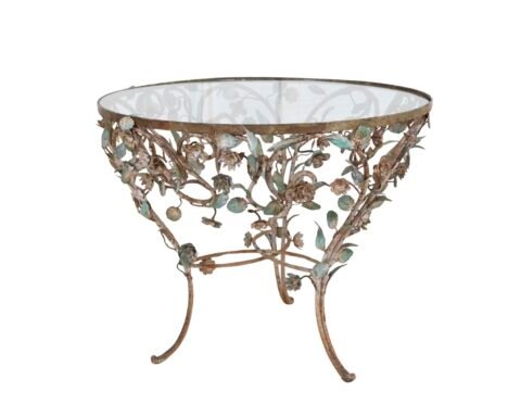 Wrought Iron And Polychrome Sheet Metal Coffee Table, 20th Century
