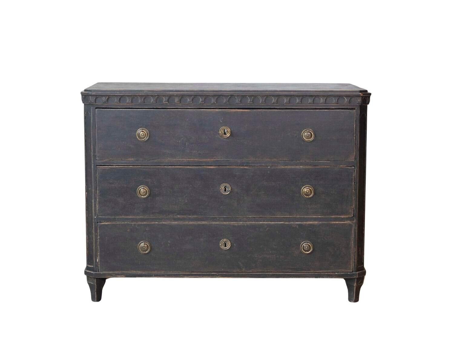 Swedish Black-Painted Pine Chest of Drawers, 19th Century