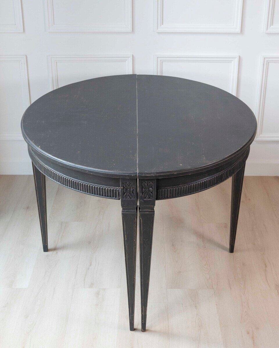 Pair of Swedish Early 19th Century Demi-Lune Consoles in Black Paint - JAA