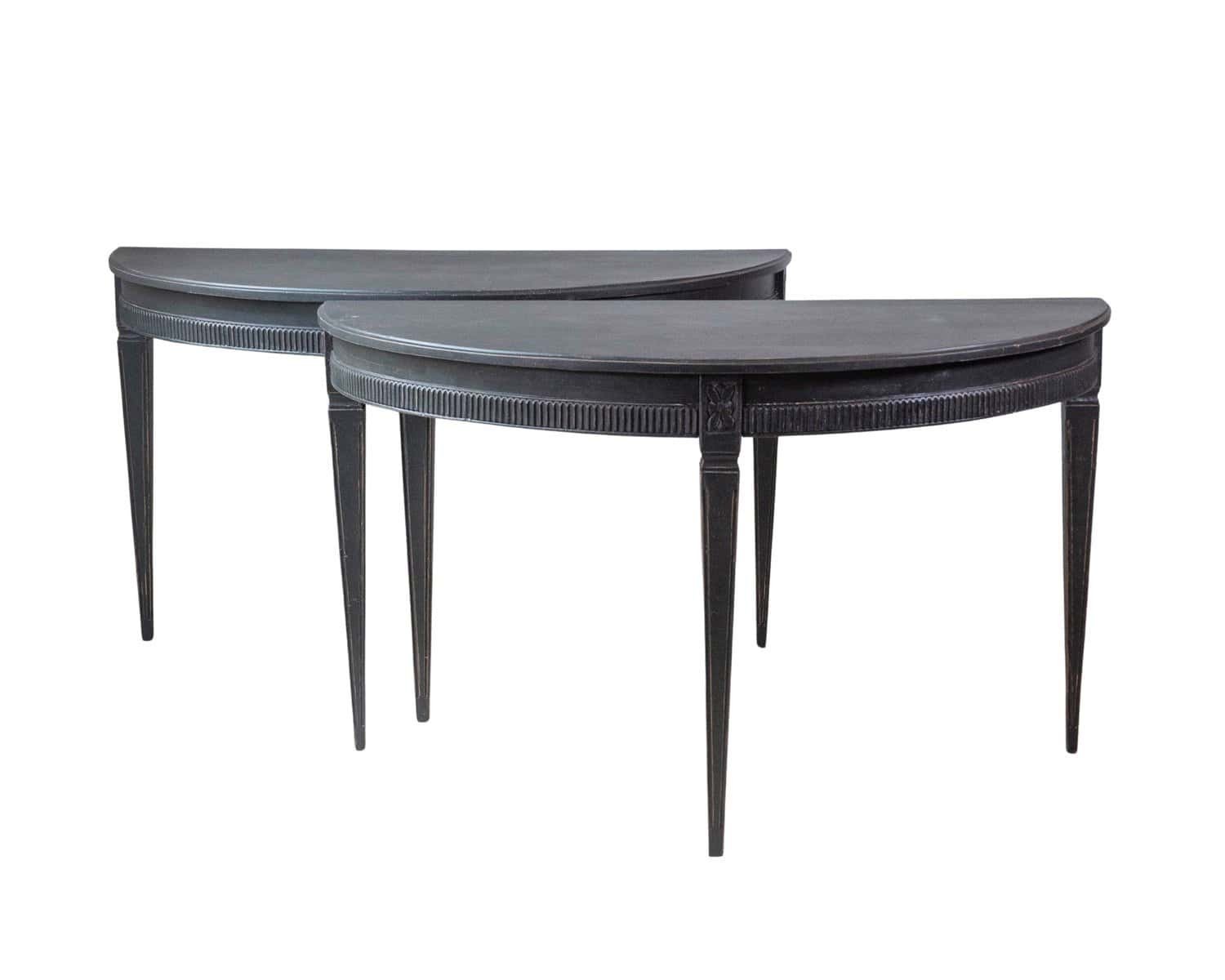 Pair of Swedish Early 19th Century Demi-Lune Consoles in Black Paint