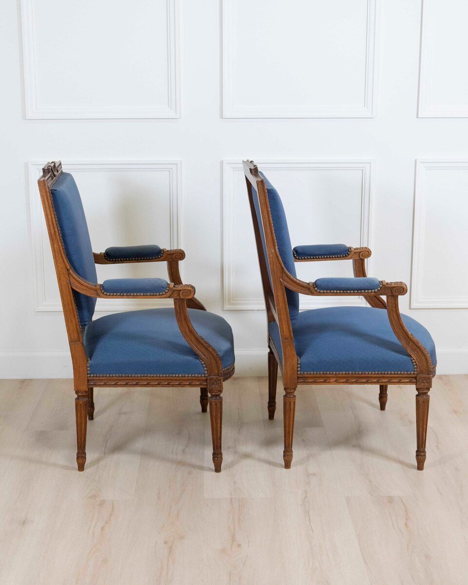 Set Of Four Louis XVI Style Armchairs In Natural Wood - JAA