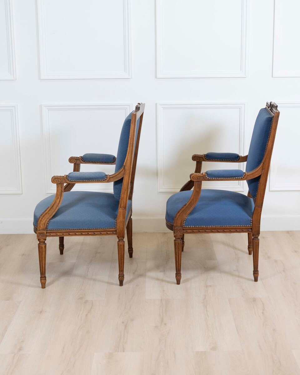 Set Of Four Louis XVI Style Armchairs In Natural Wood - JAA