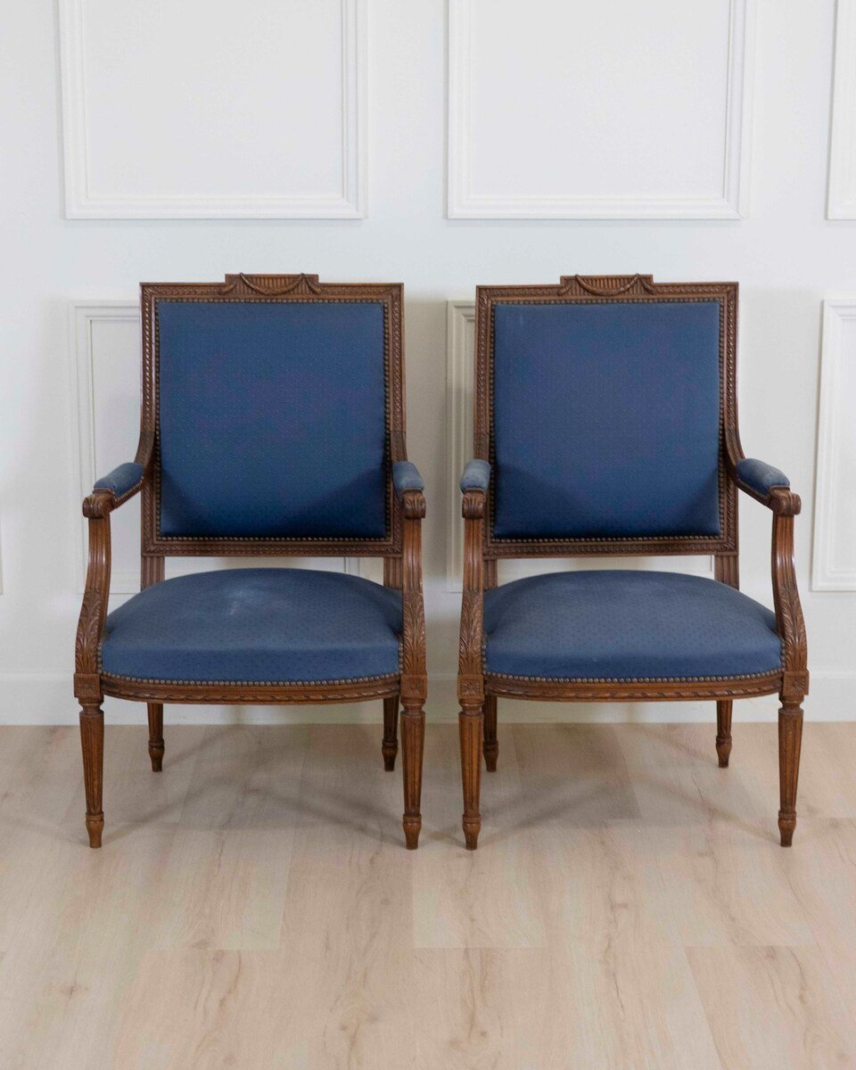 Set Of Four Louis XVI Style Armchairs In Natural Wood - JAA