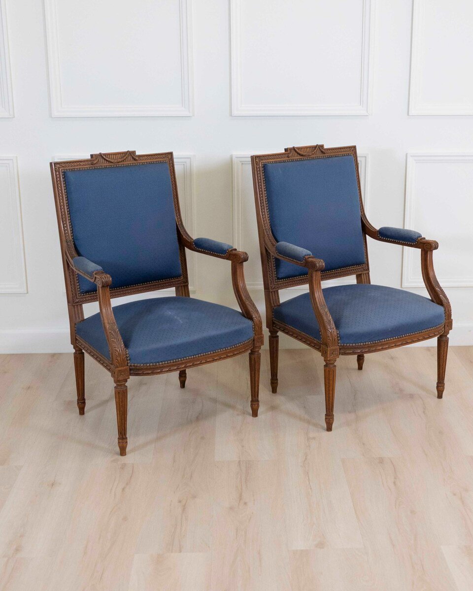 Set Of Four Louis XVI Style Armchairs In Natural Wood - JAA