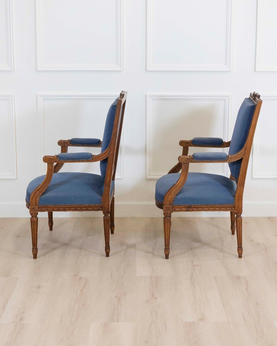 Set Of Four Louis XVI Style Armchairs In Natural Wood - JAA