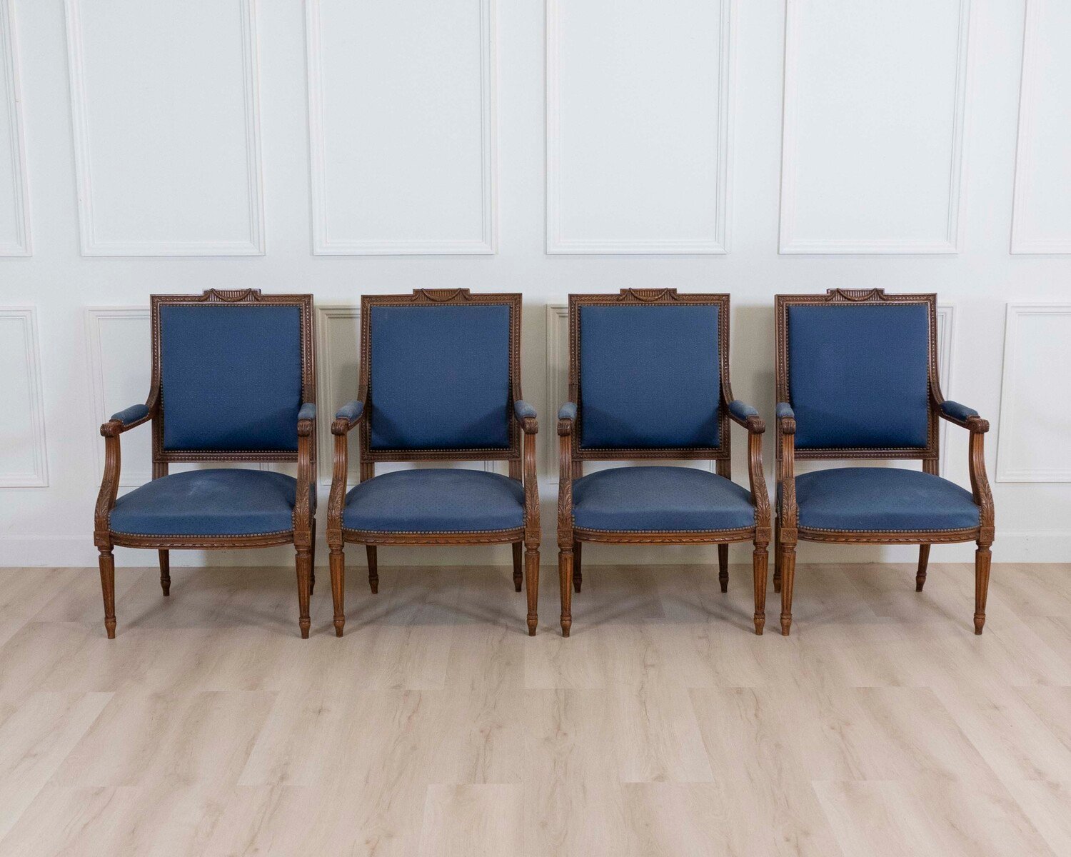 Set Of Four Louis XVI Style Armchairs In Natural Wood - JAA