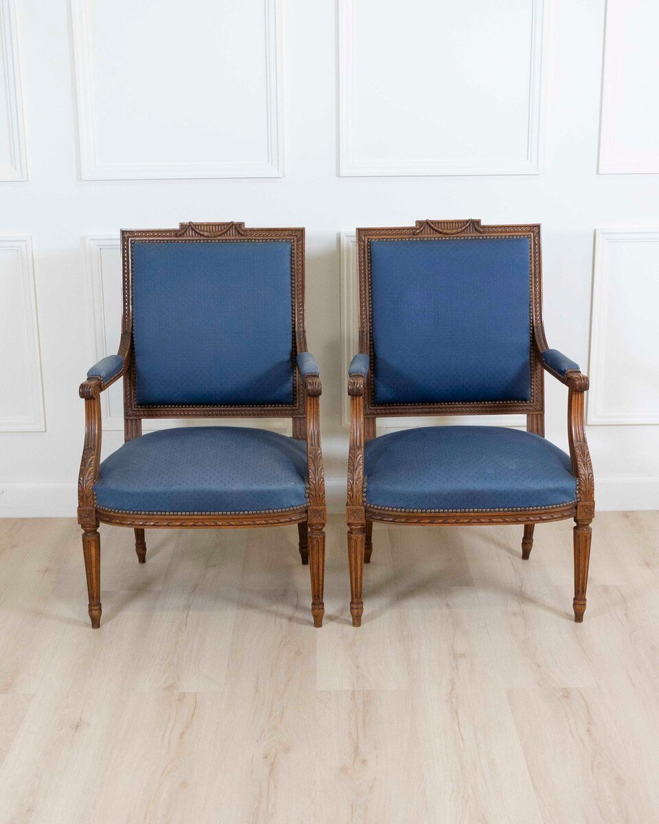 Set Of Four Louis XVI Style Armchairs In Natural Wood - JAA