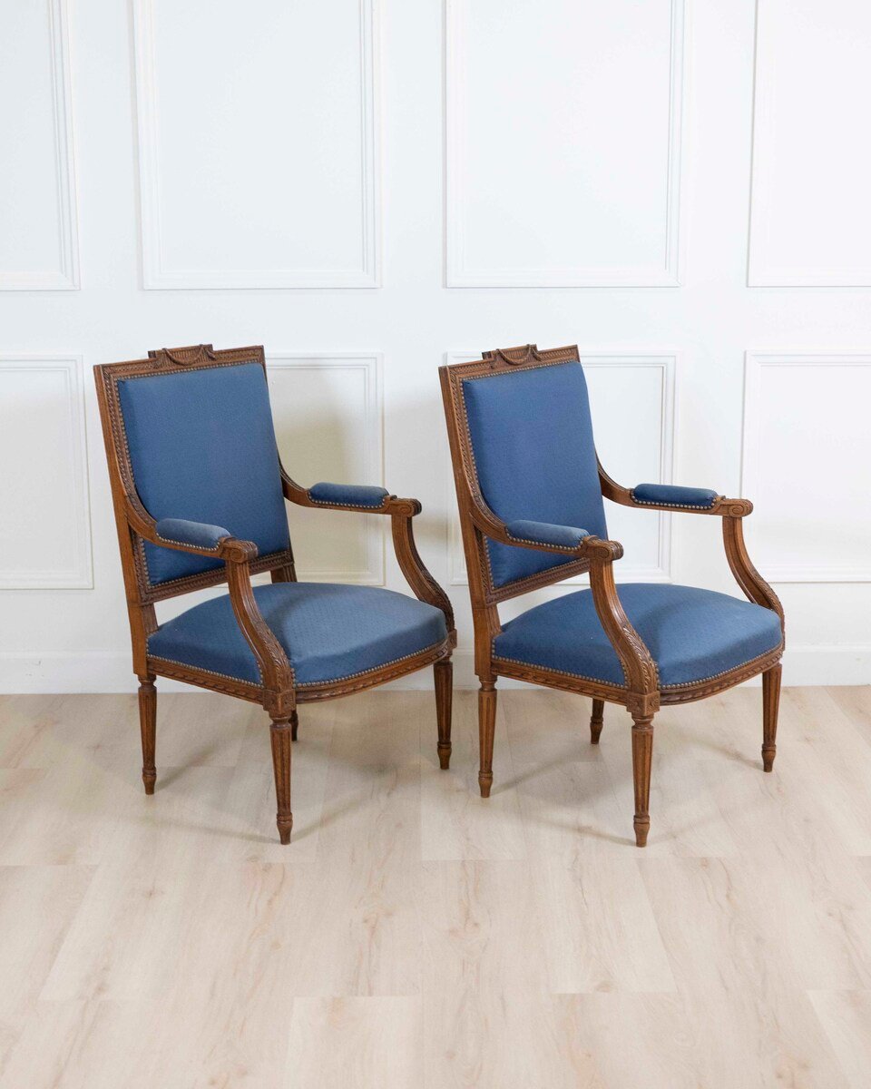 Set Of Four Louis XVI Style Armchairs In Natural Wood - JAA