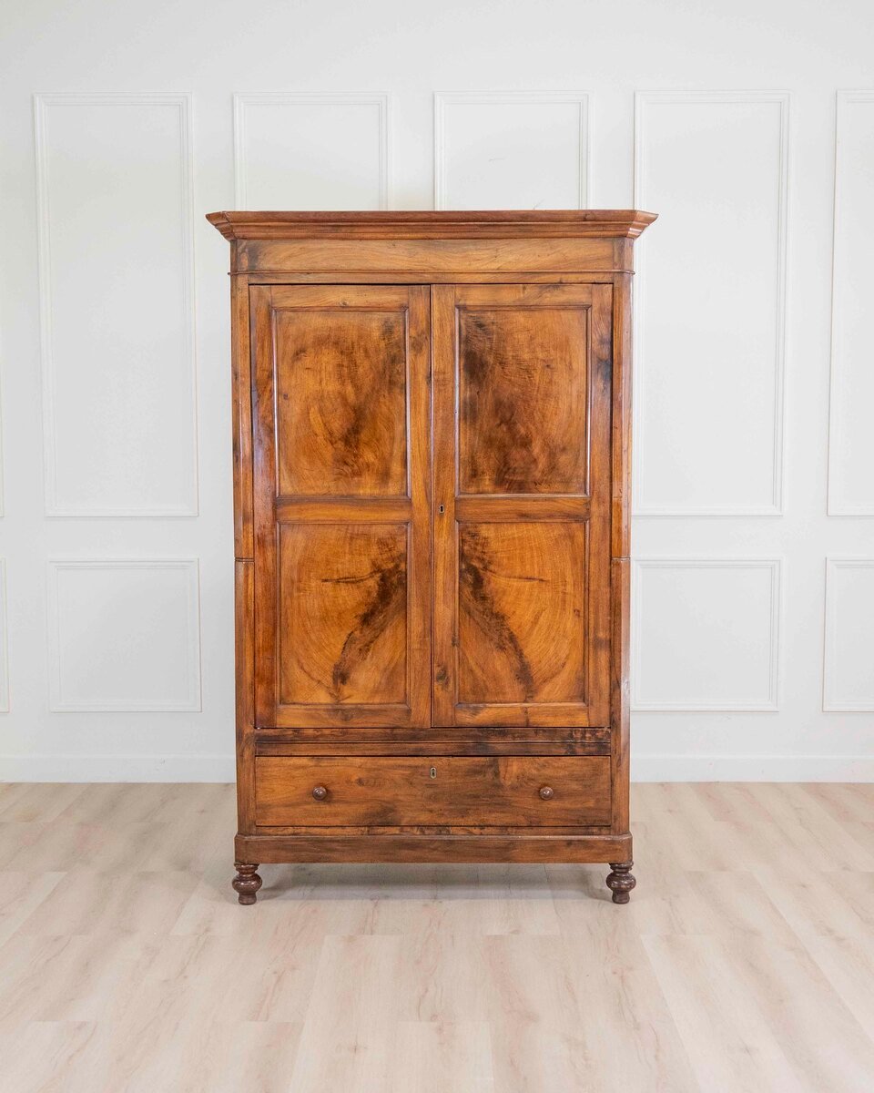Italian 19th Century Louis Philippe Walnut Wardrobe Cabinet - JAA