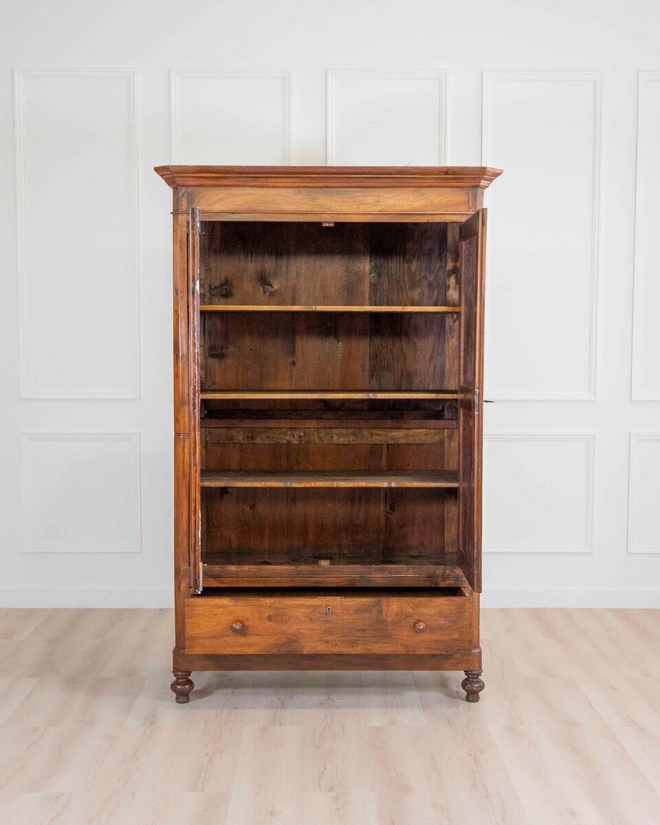 Italian 19th Century Louis Philippe Walnut Wardrobe Cabinet - JAA