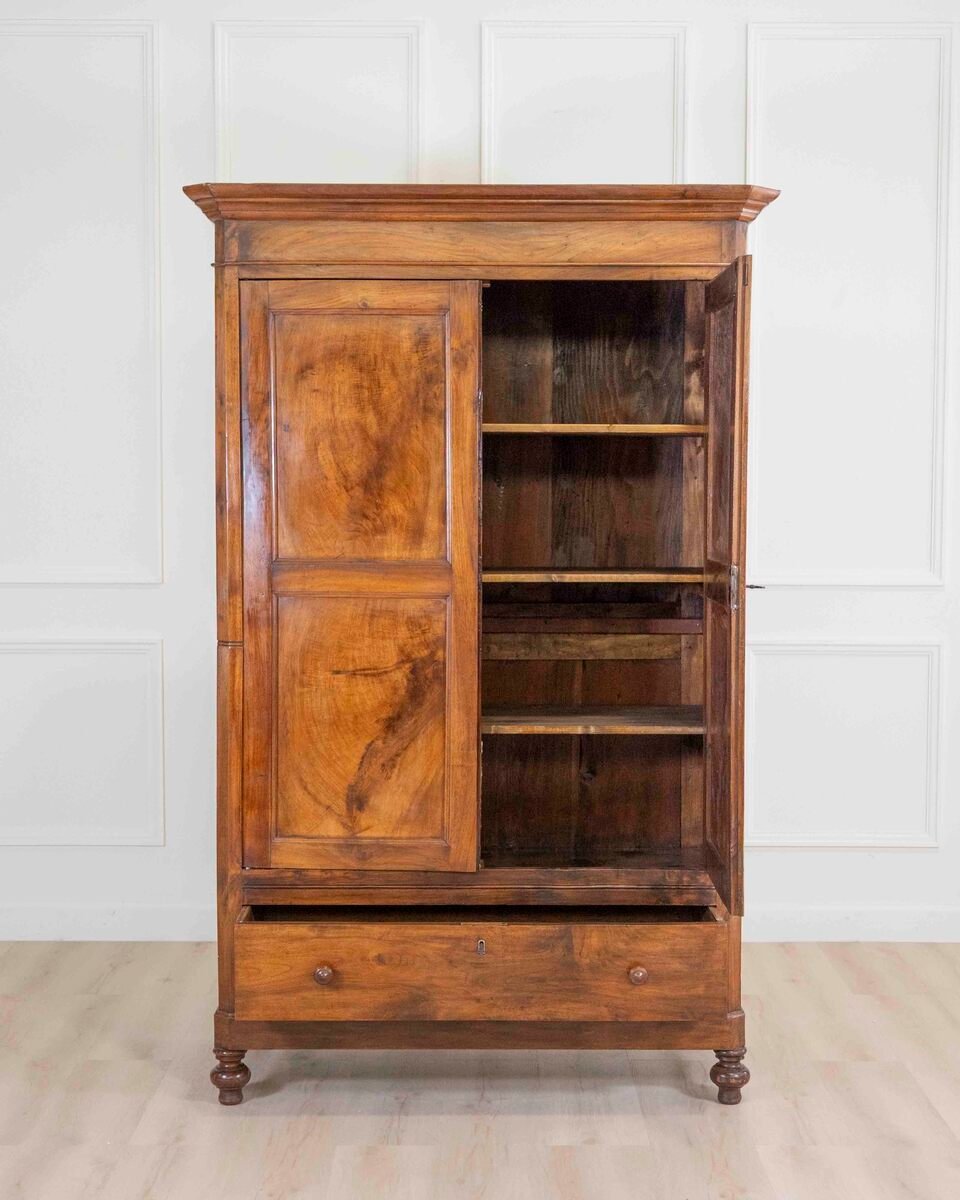 Italian 19th Century Louis Philippe Walnut Wardrobe Cabinet - JAA