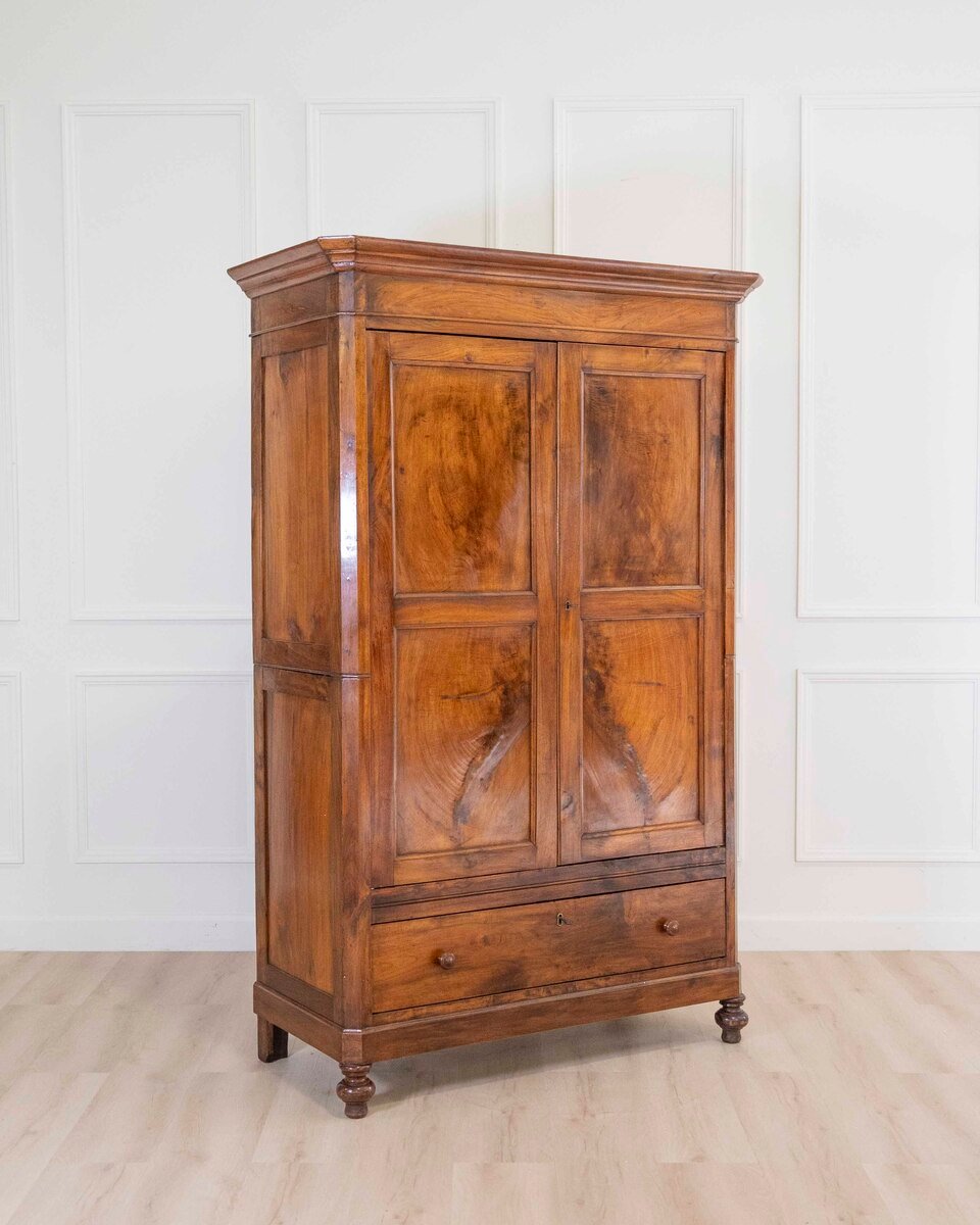 Italian 19th Century Louis Philippe Walnut Wardrobe Cabinet - JAA