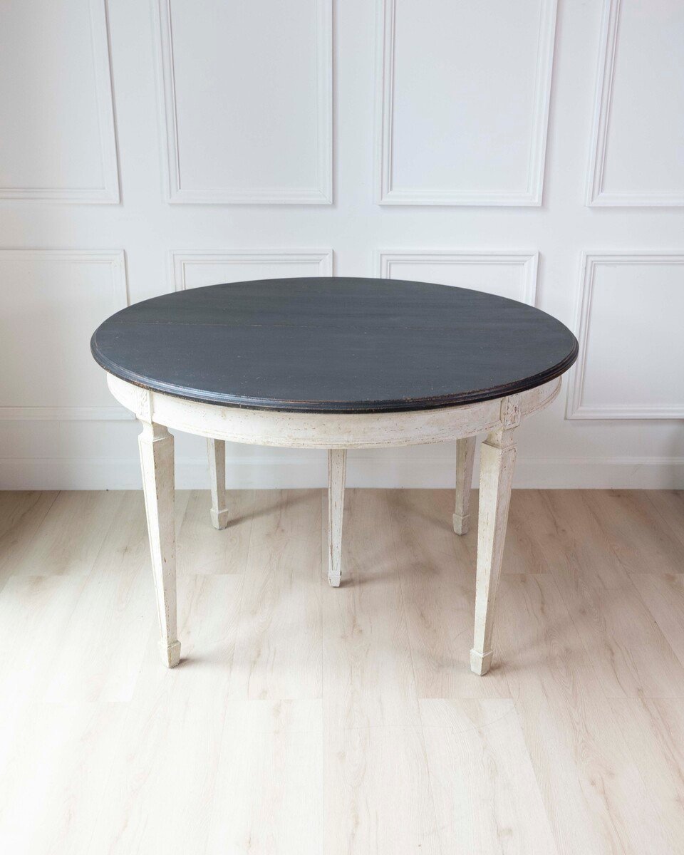 Swedish Early 20th Century Painted Extension Table with Black Top - JAA