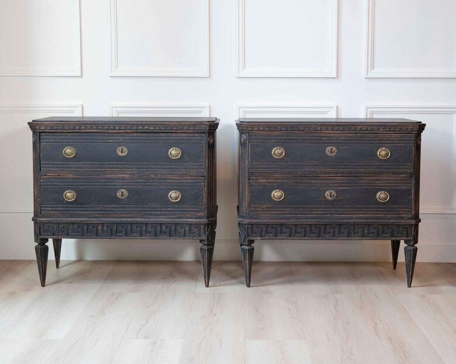 Pair of Swedish Black Commodes Circa 100 Years Old - JAA