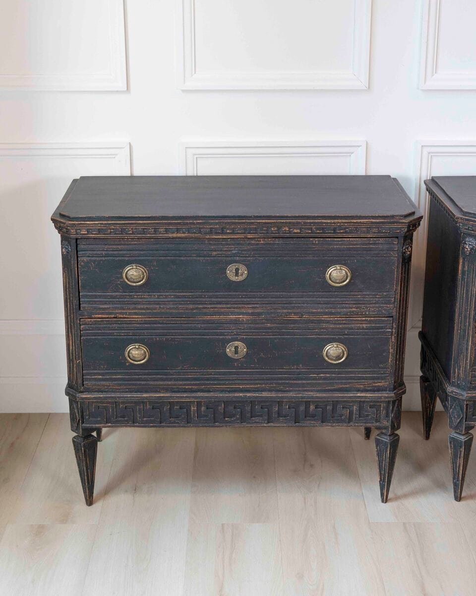 Pair of Swedish Black Commodes Circa 100 Years Old - JAA