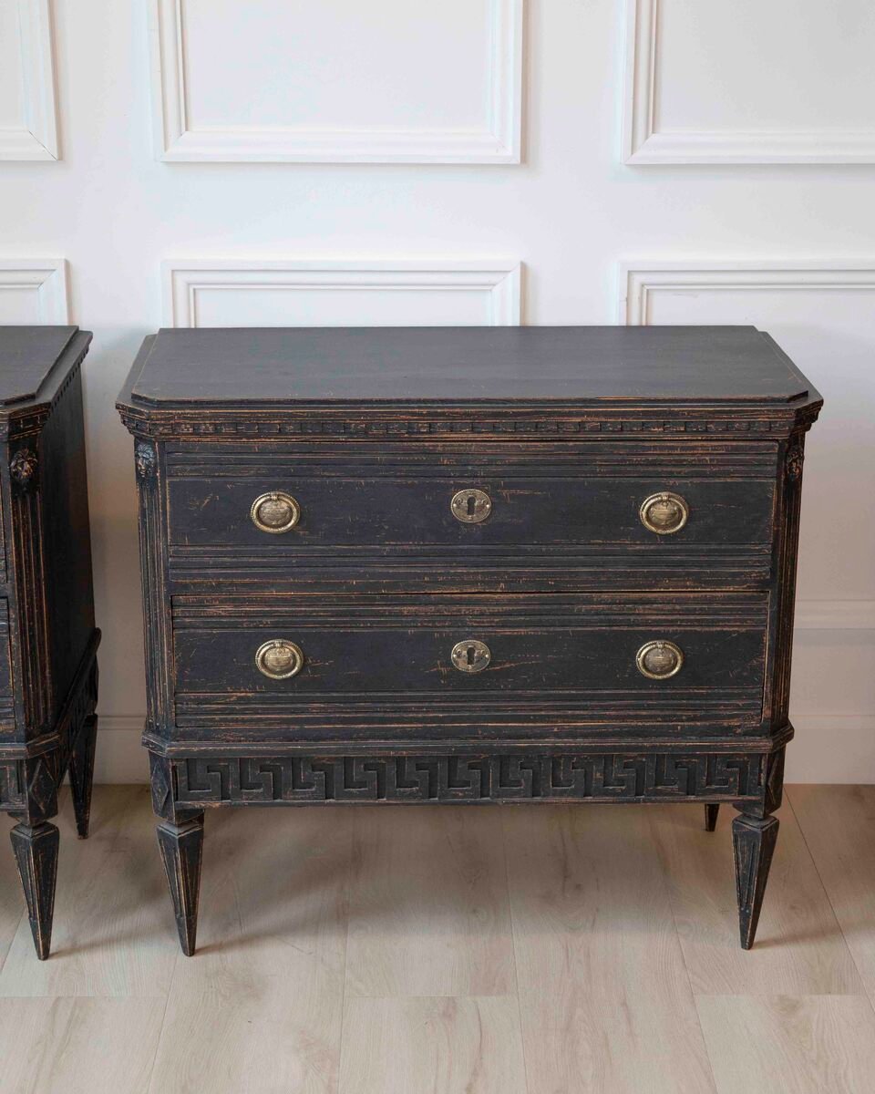 Pair of Swedish Black Commodes Circa 100 Years Old - JAA