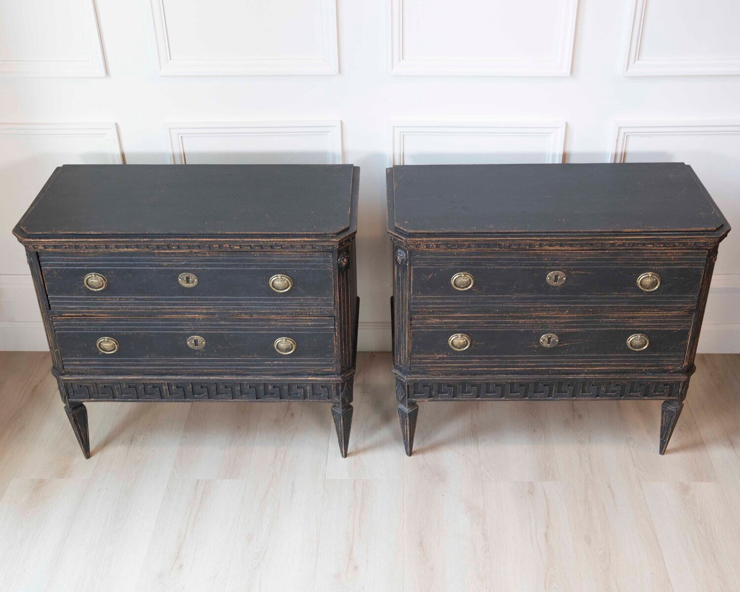 Pair of Swedish Black Commodes Circa 100 Years Old - JAA