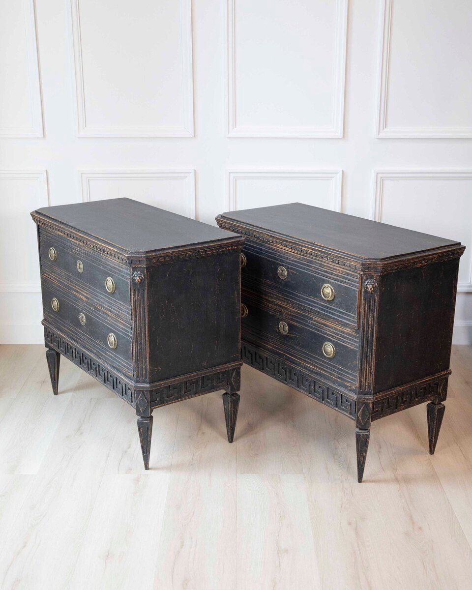 Pair of Swedish Black Commodes Circa 100 Years Old - JAA