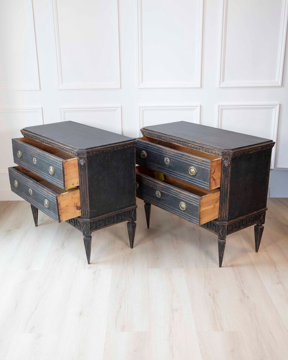 Pair of Swedish Black Commodes Circa 100 Years Old - JAA