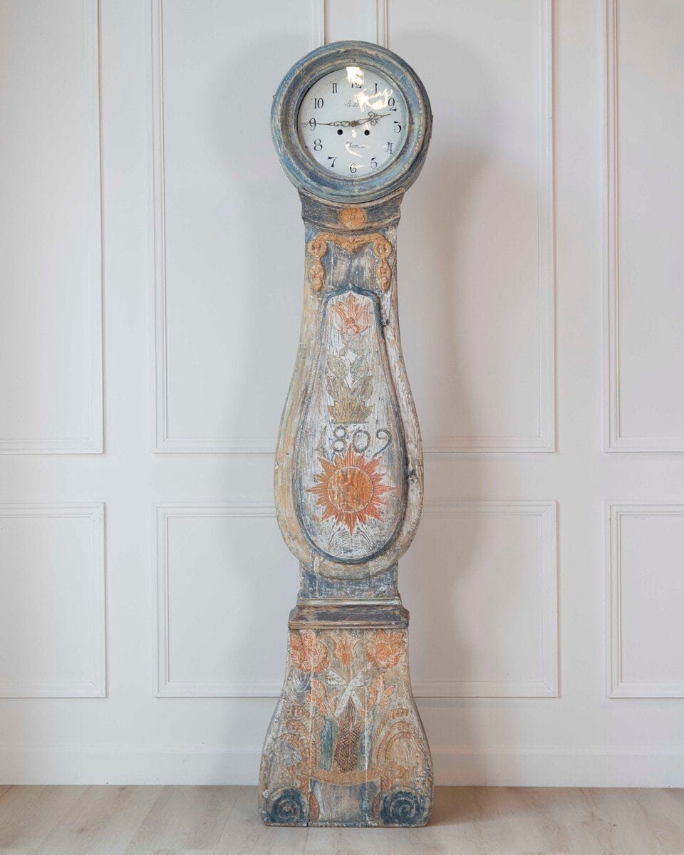 Dated 1809 Swedish Longcase Clock with Original Folk Art Decoration - JAA