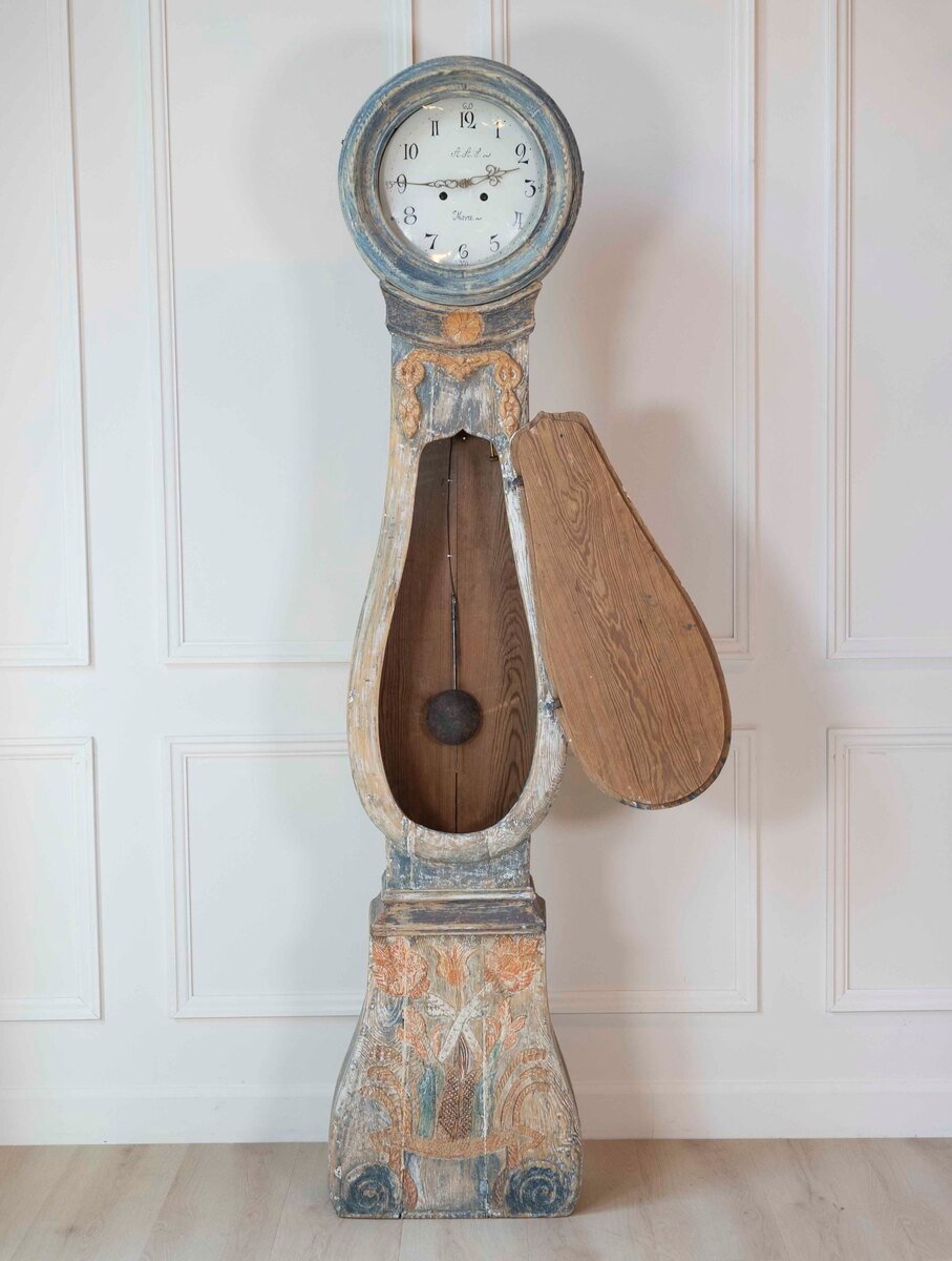 Dated 1809 Swedish Longcase Clock with Original Folk Art Decoration - JAA