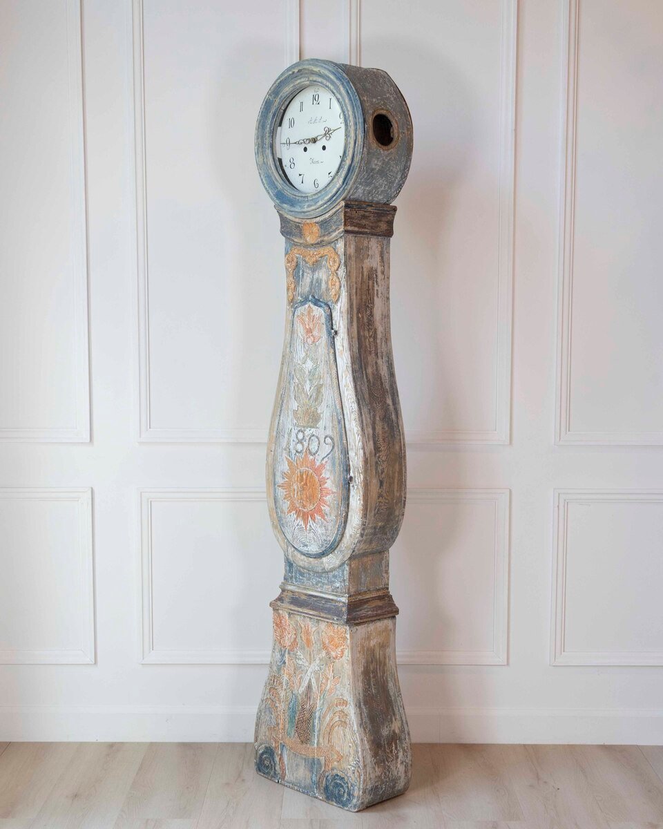 Dated 1809 Swedish Longcase Clock with Original Folk Art Decoration - JAA