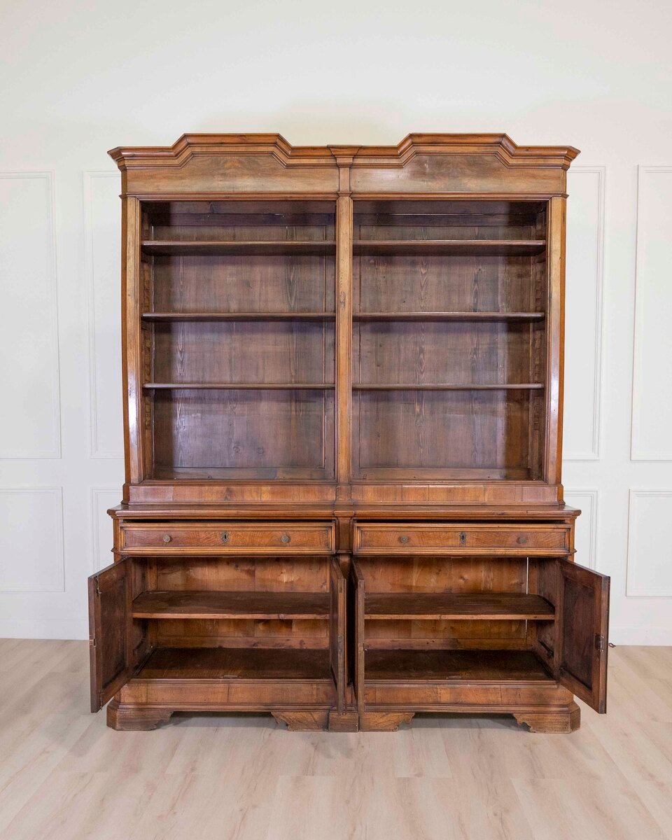 Italian 19th Century Walnut Bookcase Cabinet - JAA