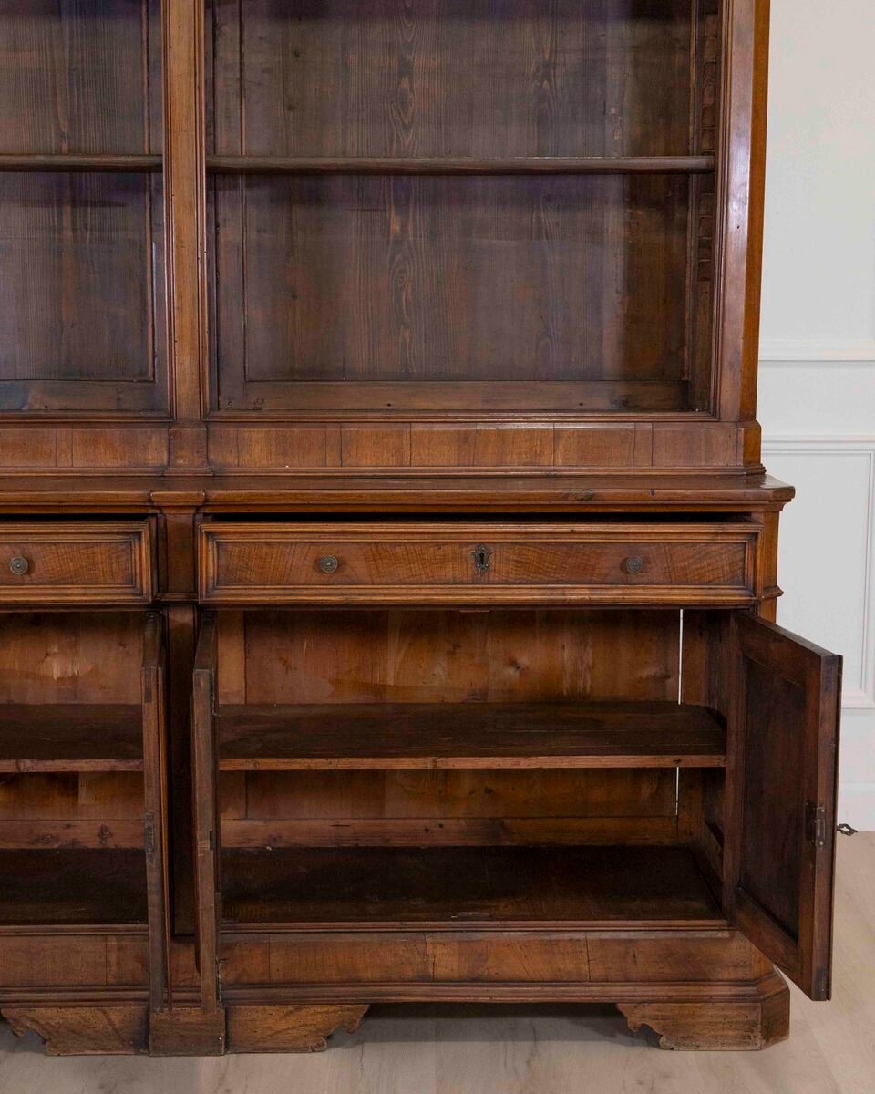 Italian 19th Century Walnut Bookcase Cabinet - JAA