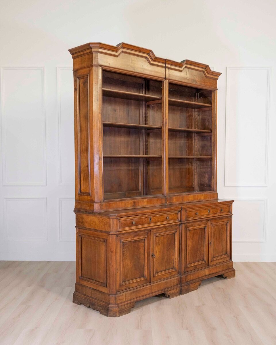 Italian 19th Century Walnut Bookcase Cabinet - JAA