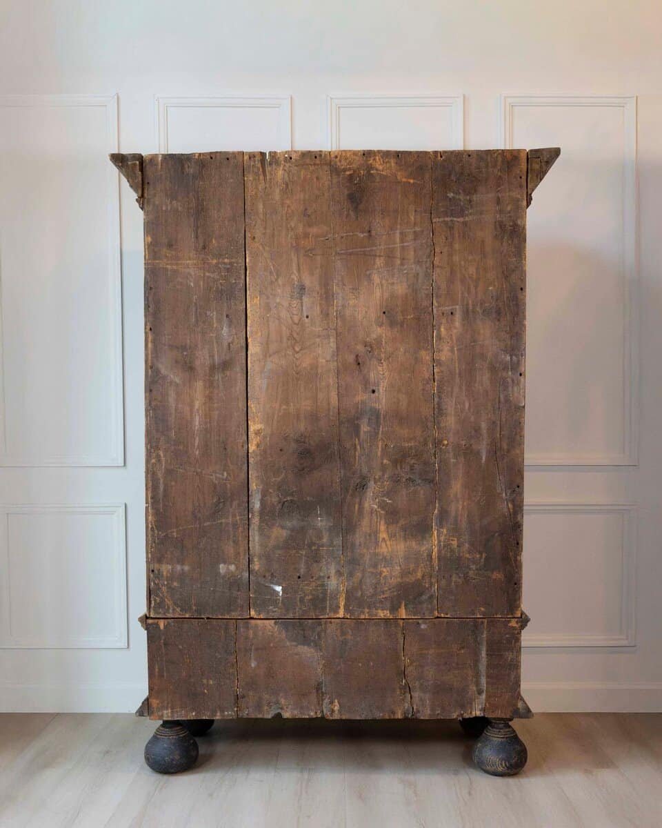 18th Century Baroque Two-Part Cabinet with Black Finish and Blue Interior - JAA