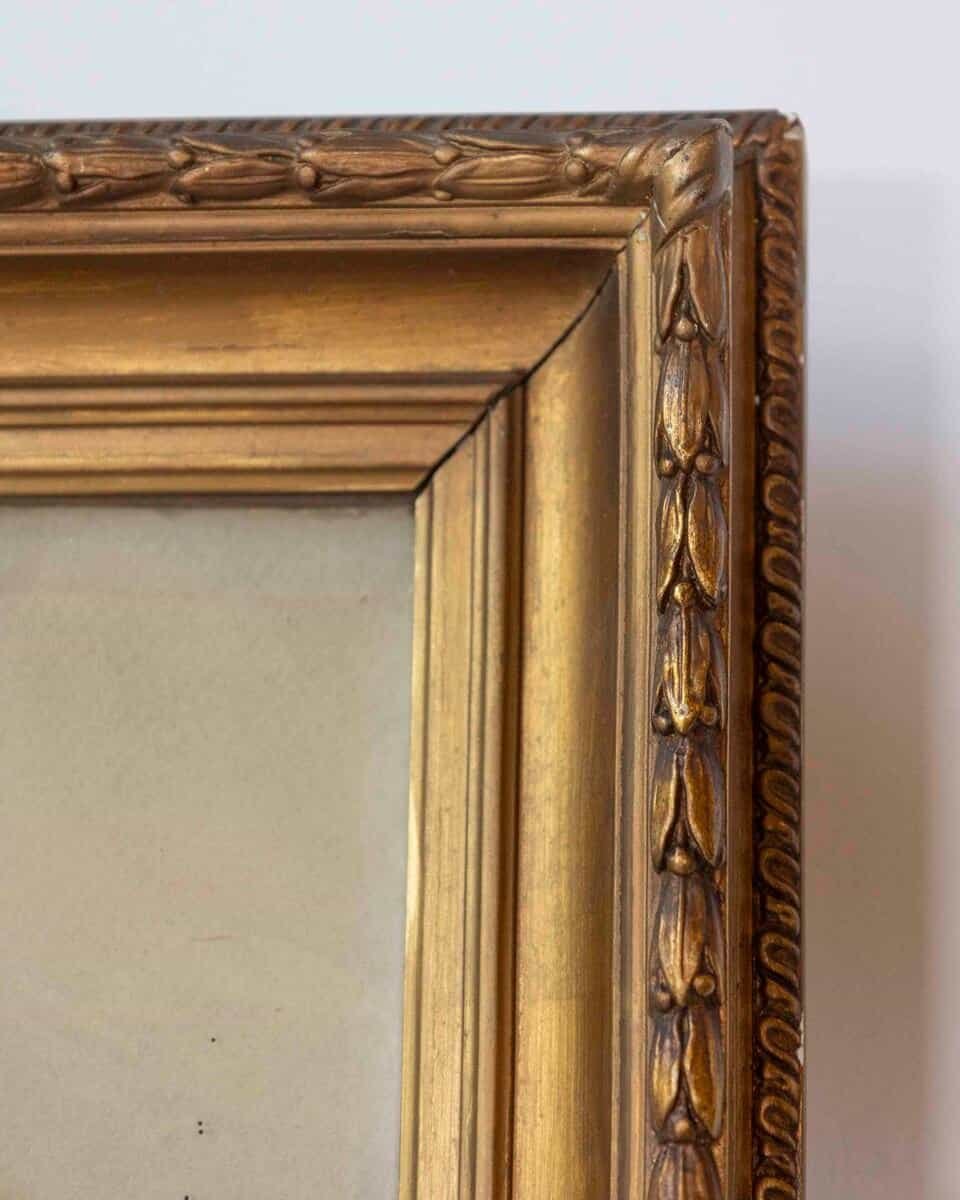 European Canal Townscape with Half-Timbered Architecture, Oil Painting in Gilt Frame - JAA