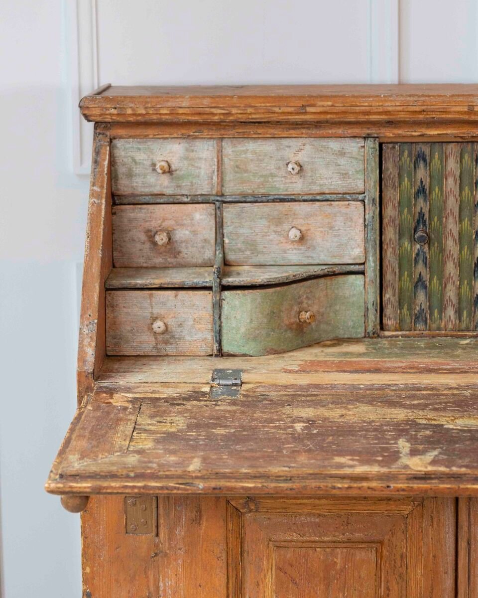 Swedish 19th Century Painted Secretary Desk with Original Finish - JAA