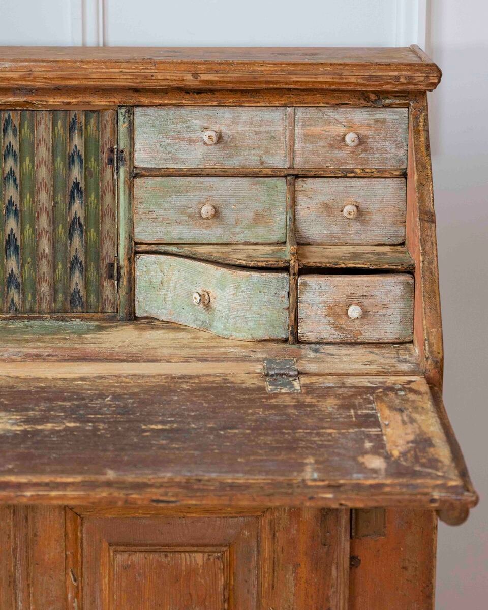 Swedish 19th Century Painted Secretary Desk with Original Finish - JAA