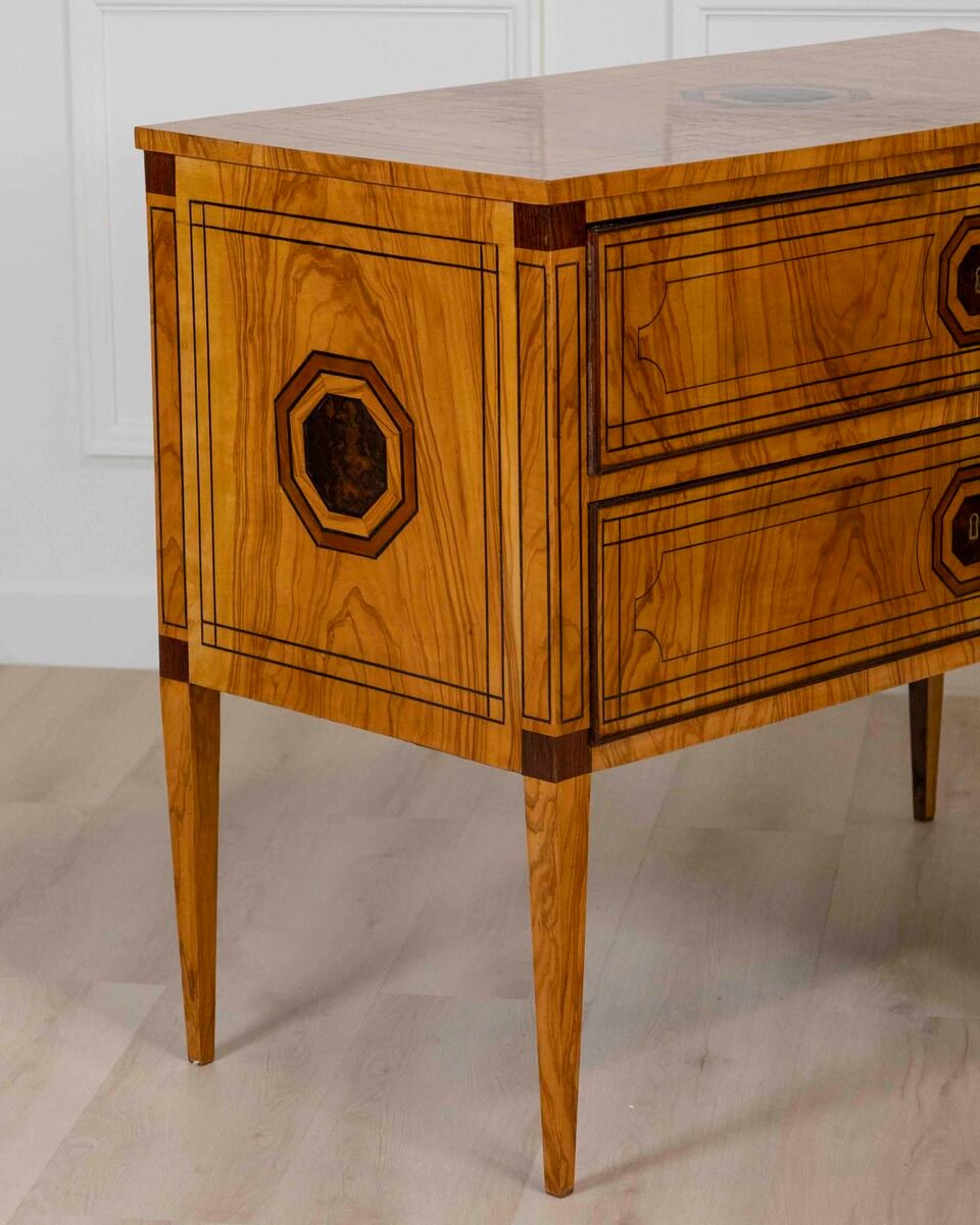 ON HOLD - Pair of Italian Neoclassical Elm Burl Veneer Commodes, Late 19th Century - JAA