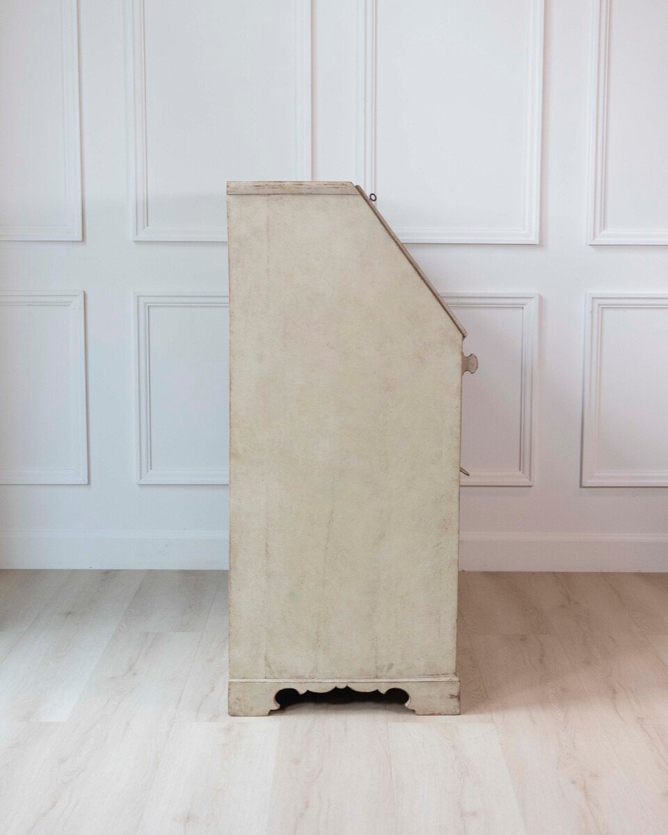 Swedish Gustavian Slant-Front Secretary in Original Cream Paint, Early 19th Century - JAA