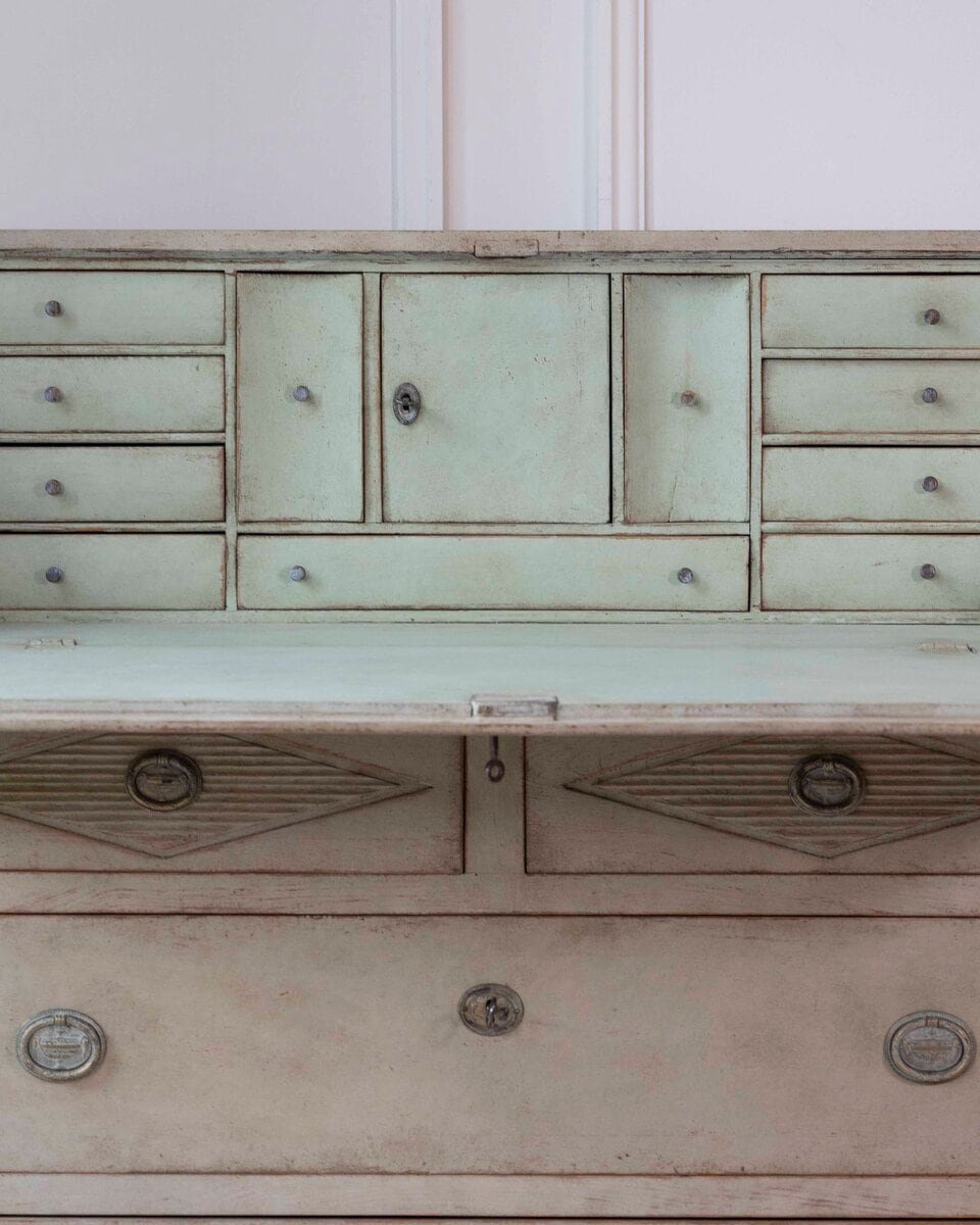 Swedish Gustavian Slant-Front Secretary in Original Cream Paint, Early 19th Century - JAA