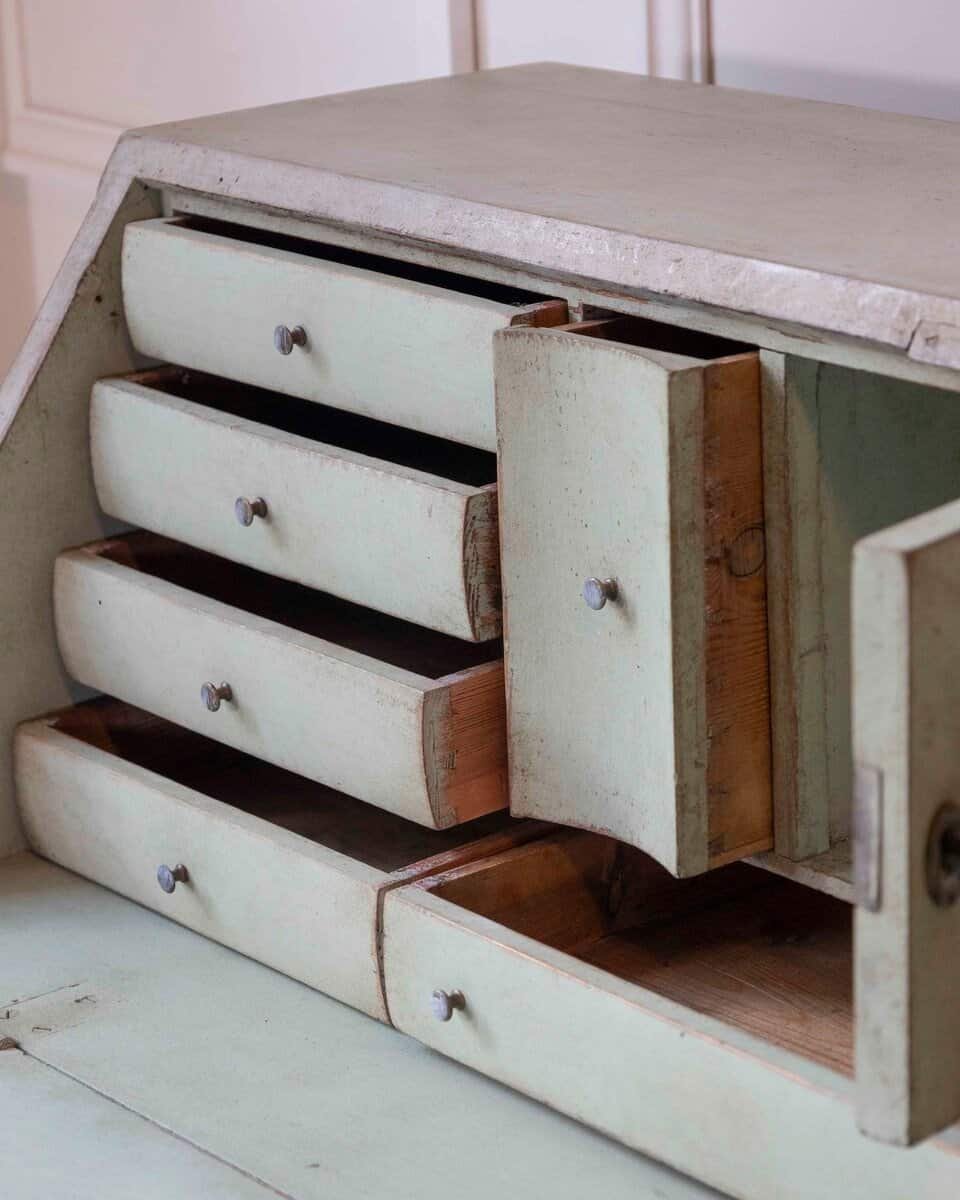 Swedish Gustavian Slant-Front Secretary in Original Cream Paint, Early 19th Century - JAA