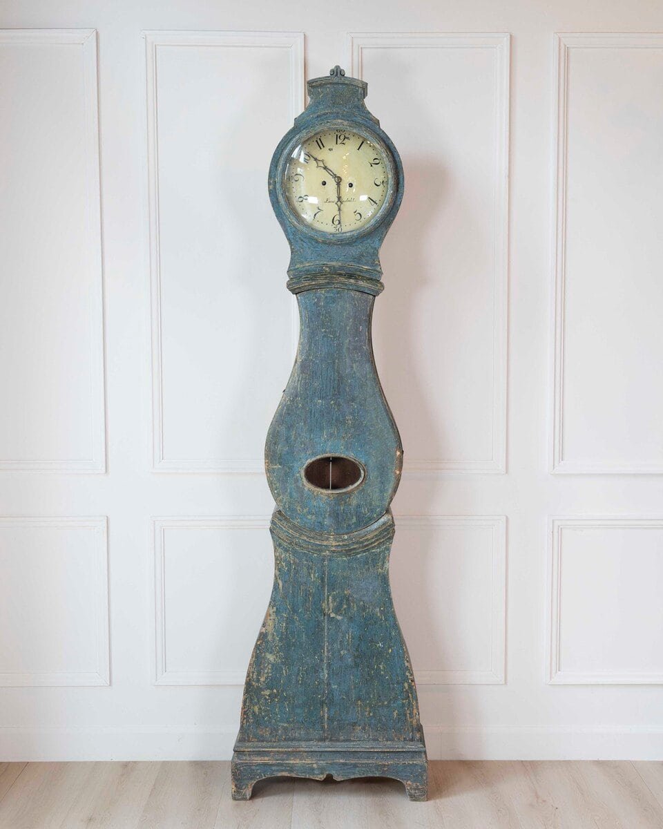 19th Century Swedish Mora Clock in Original Blue Paint - JAA