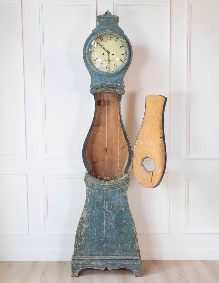 19th Century Swedish Mora Clock in Original Blue Paint - JAA