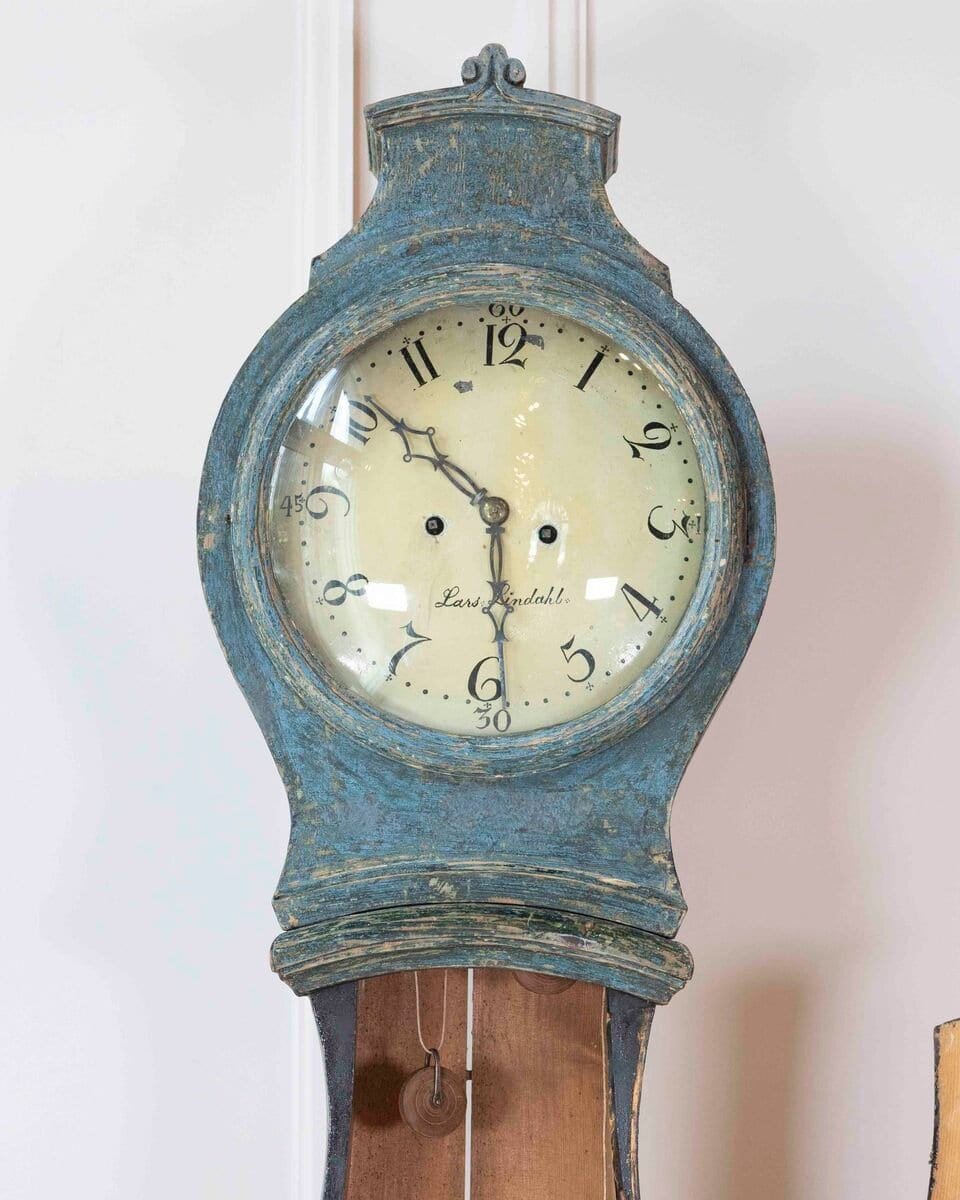 19th Century Swedish Mora Clock in Original Blue Paint - JAA
